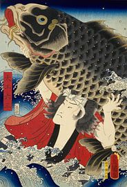 Kunisada, Man with fish, 1855