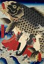 Kunisada, Man met vis, 1855 van Atelier Liesjes thumbnail