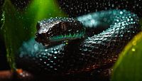 Snake in the rain with raindrops