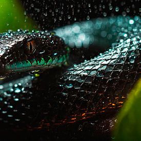 Snake in the rain with raindrops by Mustafa Kurnaz