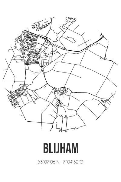 Blijham (Groningen) | Landkaart | Zwart-wit van Stad & Wand