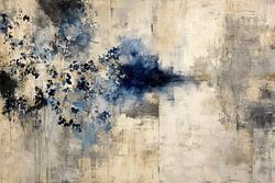 Motif abstrait bleu sur toile beige