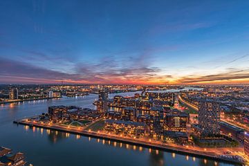 Stadsbeeld van Rotterdam op het blauwe uur van de Euromast
