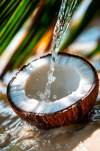 Verse kokosnoot met spuitwater
