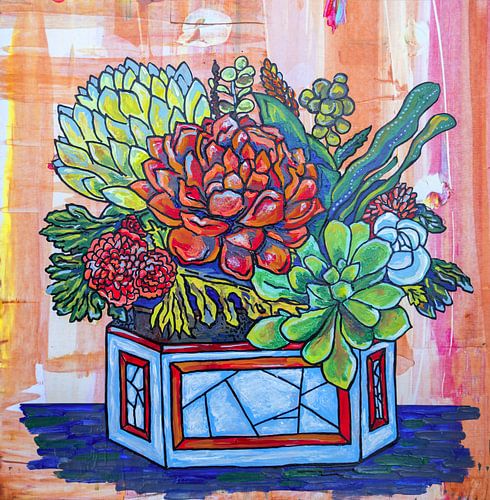 Bloemenkaart met acrylverf. Succulenten