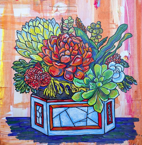 Floral card by acrylic painting. Succulents by Ariadna de Raadt-Goldberg