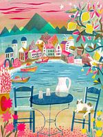 Greek Tavern With Cat Under Lemon Tree