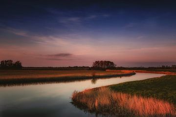 Dutch landscape at sunset.