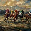 Horse Race Painting Dynamic Sporting Scene by Jan Keteleer