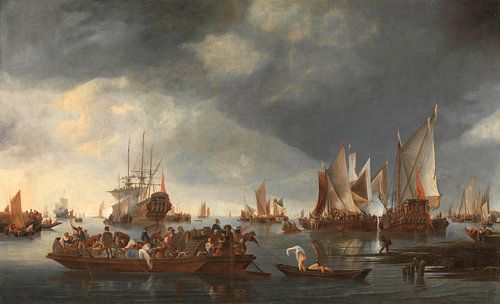 Harbor with Sailboats and Ferry Boat, Hendrick Jacobsz. Dubbels