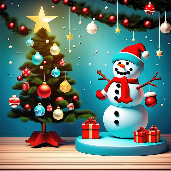 Sneeuwpop en kerstboom van Laly Laura