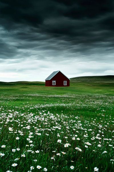 Red hut meadow by Poster Art Shop