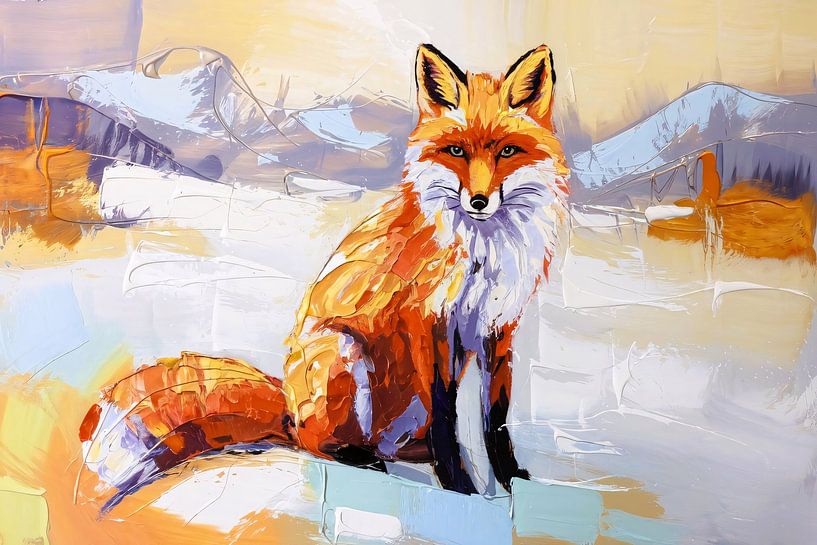 Moderner Fuchs in verschneiter Landschaft von Art & Soul Creations