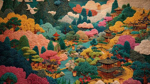 schilderachtige Japanse kunst  dorp