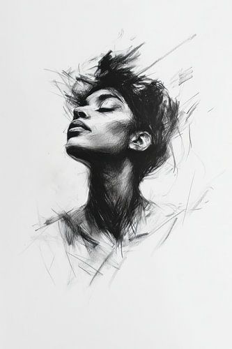 Trotse jonge zelfstandige power vrouw in houtskool