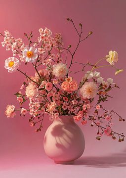 Gemengd bloemen boeket op roze achtergrond van Sander Hupkes