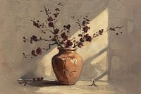 Terracotta vaas met roodbruine bloemen