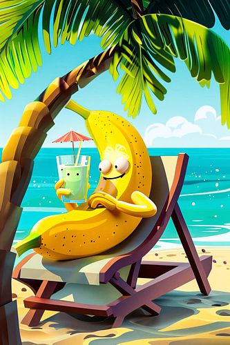 Banane sur la plage en dessin animé