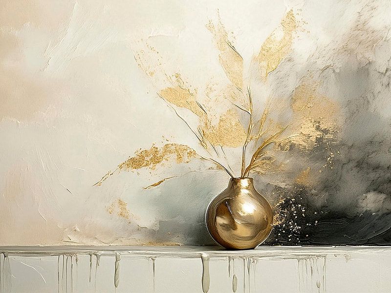 Goldene Vase: Serie Aquarell Stillleben-6 von Studio Pieternel
