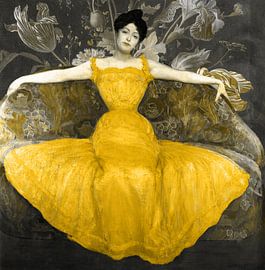 Lady in the yellow dress, Max Kurzweil with floral background