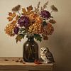 Uil bij Herfstboeket – Warm Stilleven met Bloemen van By Marjolein Design
