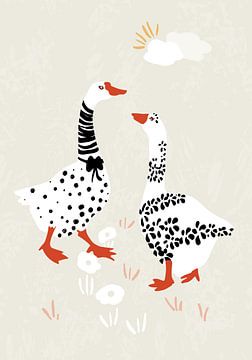 Two Goose Friends In The Meadow by Annick