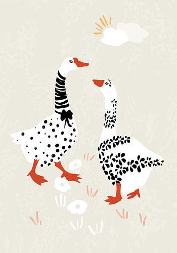 Two Goose Friends In The Meadow