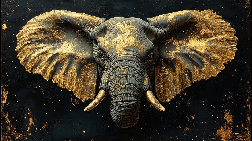 goldenes Tier auf schwarzem Hintergrund von Gelissen Artworks