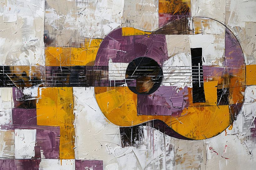 Abstract colourful guitar painting for interior by Art & Soul Creations