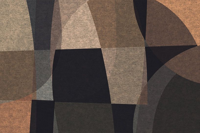 Abstract organic shapes and lines. Retro style geometric art in grey, brown, black VIII by Dina Dankers