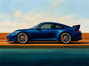 Blauwe Porsche 911 GT3 Olieverfschilderij