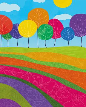 Abstract flower fields and trees by Tanja Udelhofen