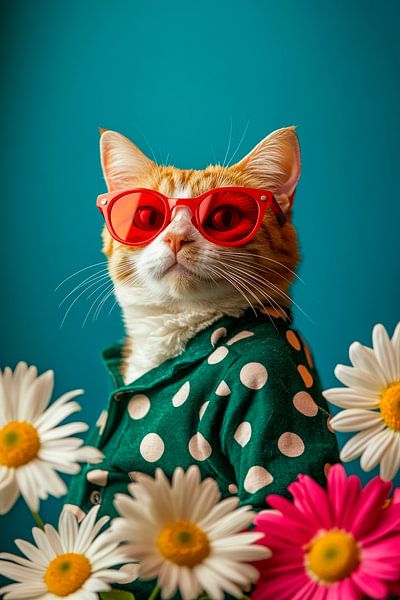 Cat with sunglasses and flowers by Poster Art Shop
