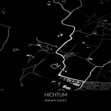 Zwart-witte landkaart van Hichtum, Fryslan. van Rezona