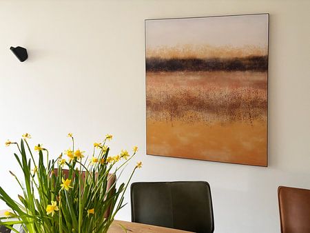 Paysage minimaliste abstrait en jaune, marron, beige, blanc