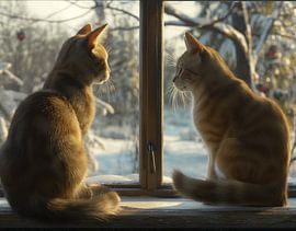 cat looks through window