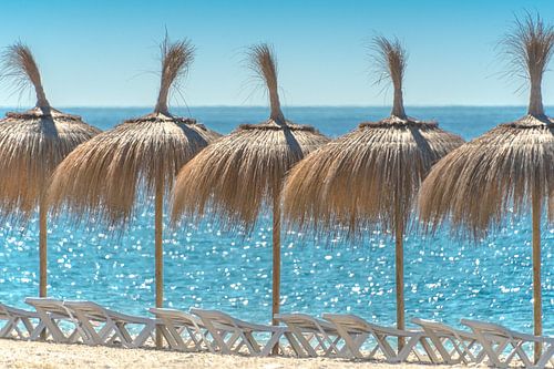 Strand en zee en parasolletjes