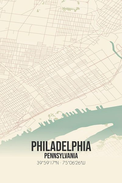 Carte ancienne de Philadelphie (Pennsylvanie), Etats-Unis. par Affiches de lieux