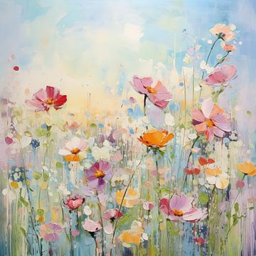 Fleurs Style Monet | Champ floral Impressionnisme sur Art Merveilleux