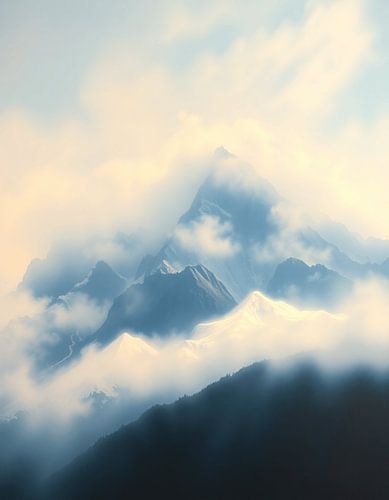 Een hemelse symfonie van licht en schaduw over de verhulde toppen van de Himalaya