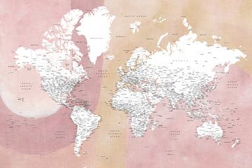 Gedetailleerde wereldkaart met steden Mizn, Rosana Laiz Blursbyai van 1x