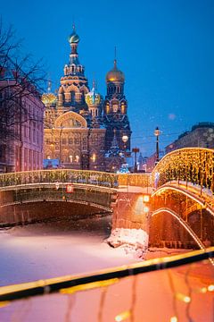 Sint-Petersburg kerk in de sneeuw van Michiel Dros
