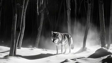 De eenzame wolf in het winterse bos van Poster Art Shop