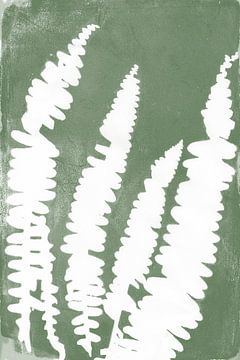 Weiße Farne im Retro-Stil. Moderne botanische minimalistische Kunst in Weiß und Grün von Dina Dankers