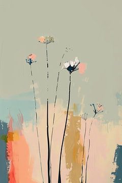 Botanische print in Japandi stijl, pastelkleuren van Japandi Art Studio