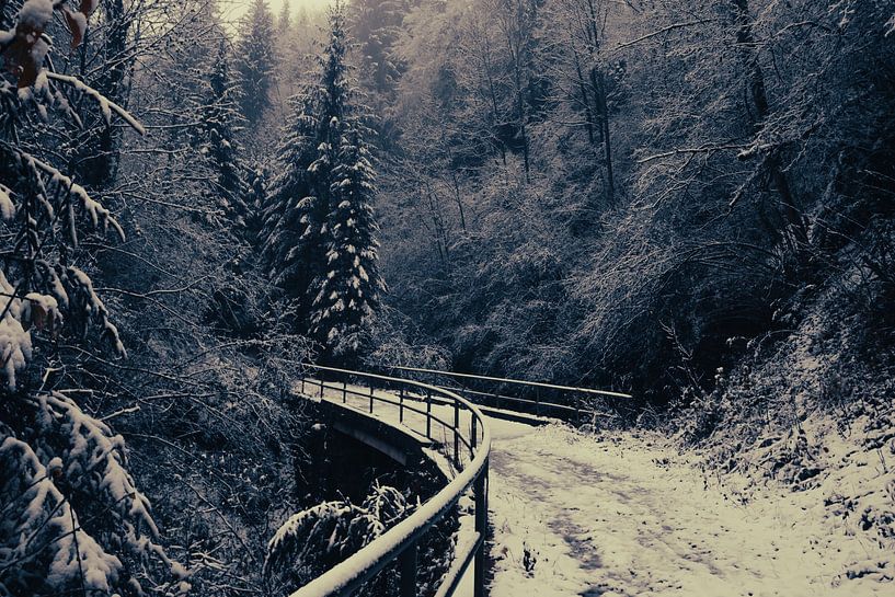 Bridge in snow and mountains Austria by Travel.san