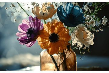 Kleurrijk en modern stilleven met bloemen van Studio Allee
