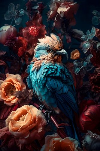 Moody Bird among the Flowers