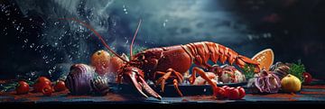 Photographie panoramique de la nourriture au homard comme œuvre d'art sur Digitale Schilderijen