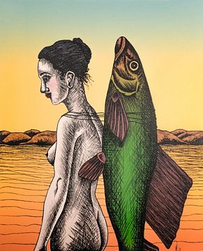 Frau mit Fisch auf dem Rücken von Helmut Böhm